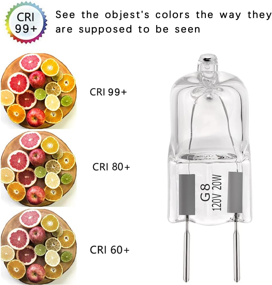 G8 Halogen Light Bulbs 20W 120V under Cabinet Lighting Replacements 2Pin 2700K Warm White (Pack of 10)