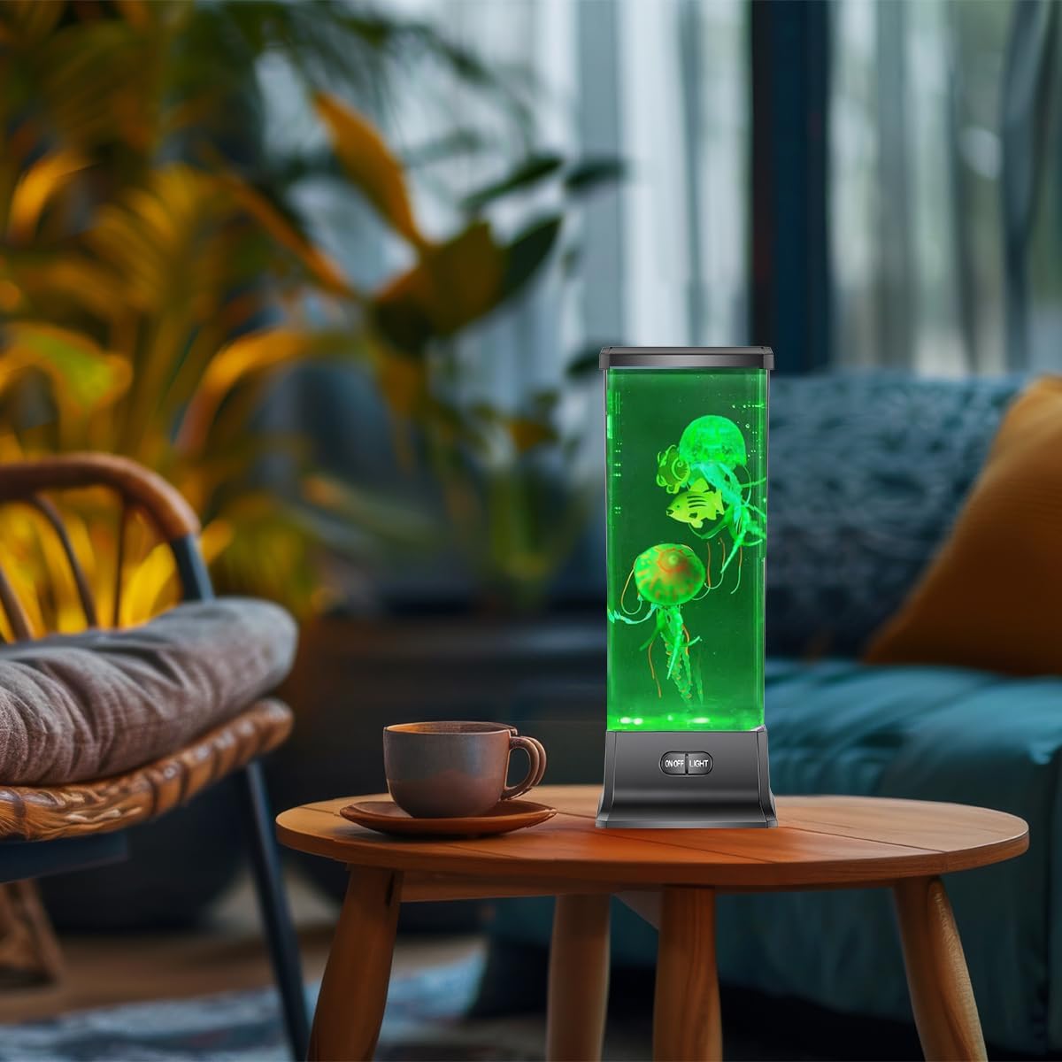 Electric Jellyfish Tank Table Lamp with Color Changing Light Gift for Kids Men Women Home Deco for Room Mood Light for Relax(Black)