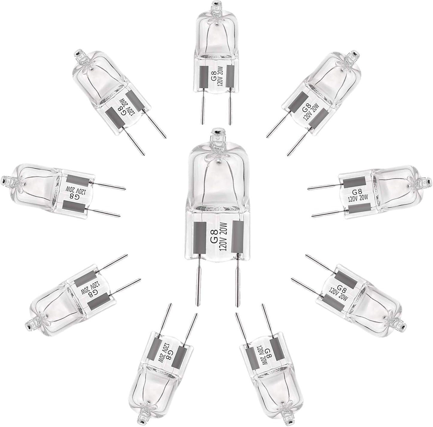G8 Halogen Light Bulbs 20W 120V under Cabinet Lighting Replacements 2Pin 2700K Warm White (Pack of 10)