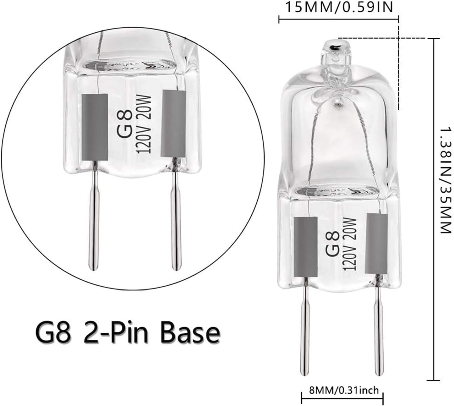 G8 Halogen Light Bulbs 20W 120V under Cabinet Lighting Replacements 2Pin 2700K Warm White (Pack of 10)