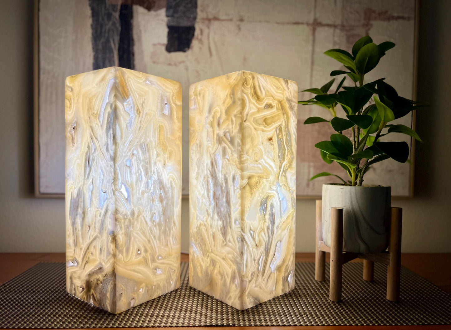 2 Onyx Lights | Stone Lamps | Nightstand Lamps | Onyx Lamps | Crystal Lamps | Onyx Stone Lamps | Alabaster Lamps | Home Decor | Special Gift