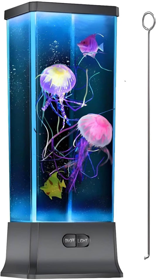 Electric Jellyfish Tank Table Lamp with Color Changing Light Gift for Kids Men Women Home Deco for Room Mood Light for Relax(Black)