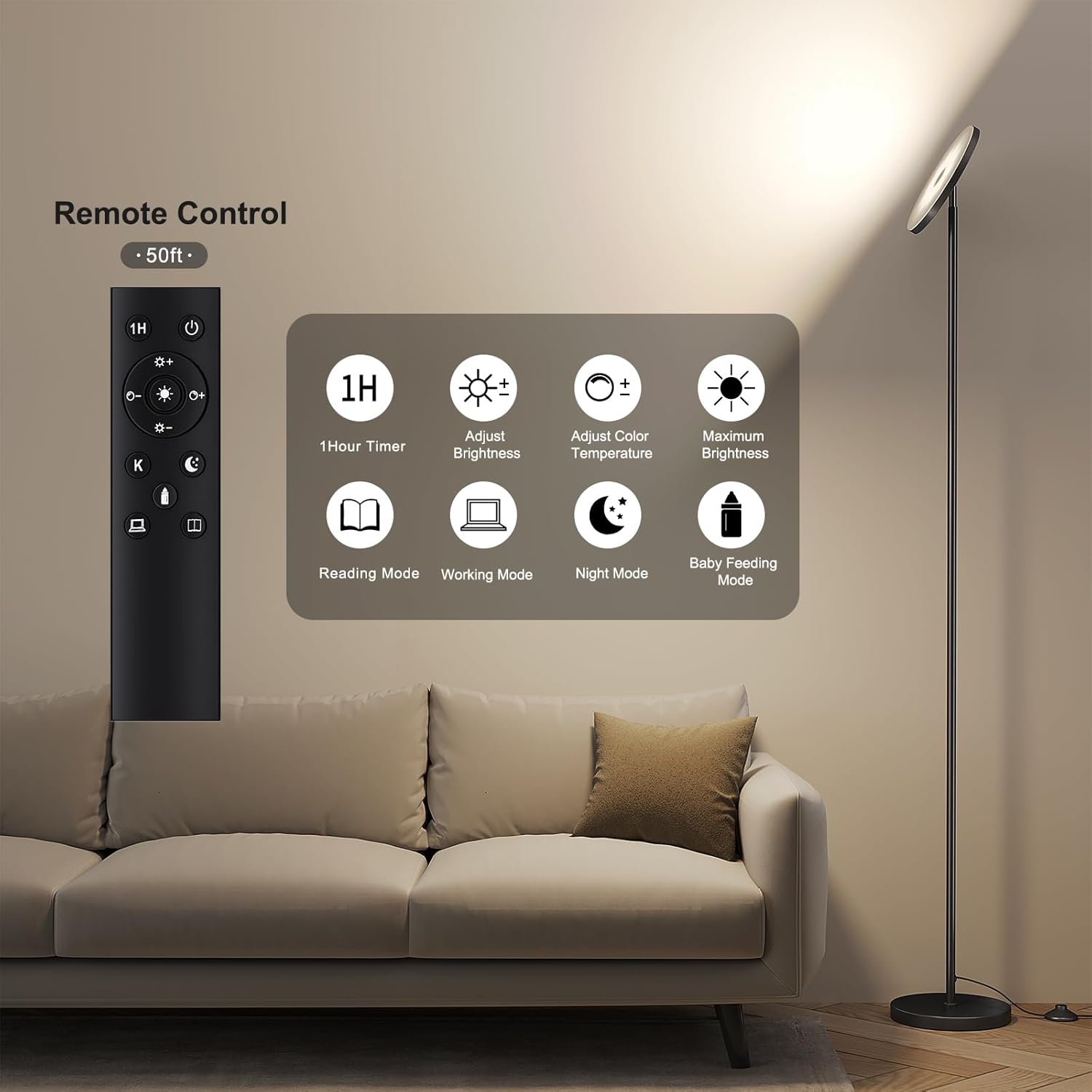 Floor Lamps for Living Room, 32W/3000LM Super Bright LED Floor Lamp with Remote Control, 69" Tall Standing Lamp with Stepless Dimmable, Modern Torchiere Corner Lamp for Bedroom, Office