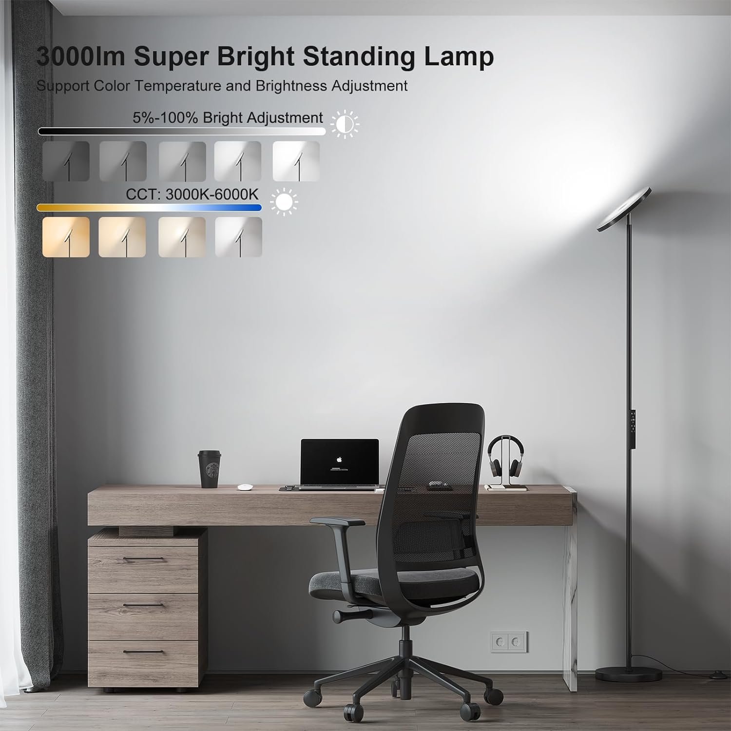 Floor Lamps for Living Room, 32W/3000LM Super Bright LED Floor Lamp with Remote Control, 69" Tall Standing Lamp with Stepless Dimmable, Modern Torchiere Corner Lamp for Bedroom, Office