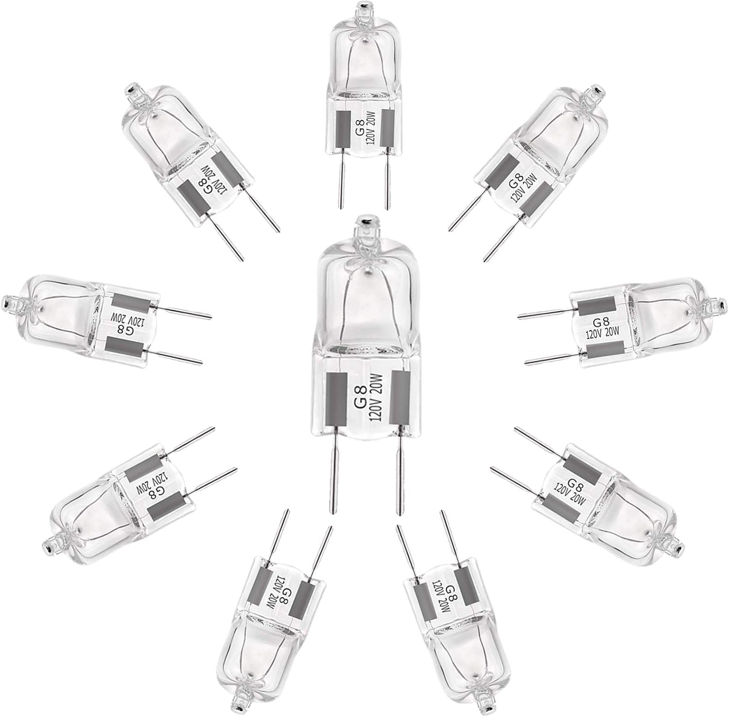 G8 Halogen Light Bulbs 20W 120V under Cabinet Lighting Replacements 2Pin 2700K Warm White (Pack of 10)
