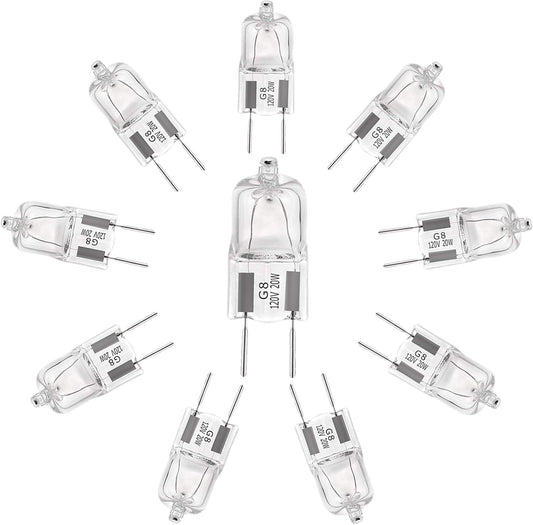G8 Halogen Light Bulbs 20W 120V under Cabinet Lighting Replacements 2Pin 2700K Warm White (Pack of 10)