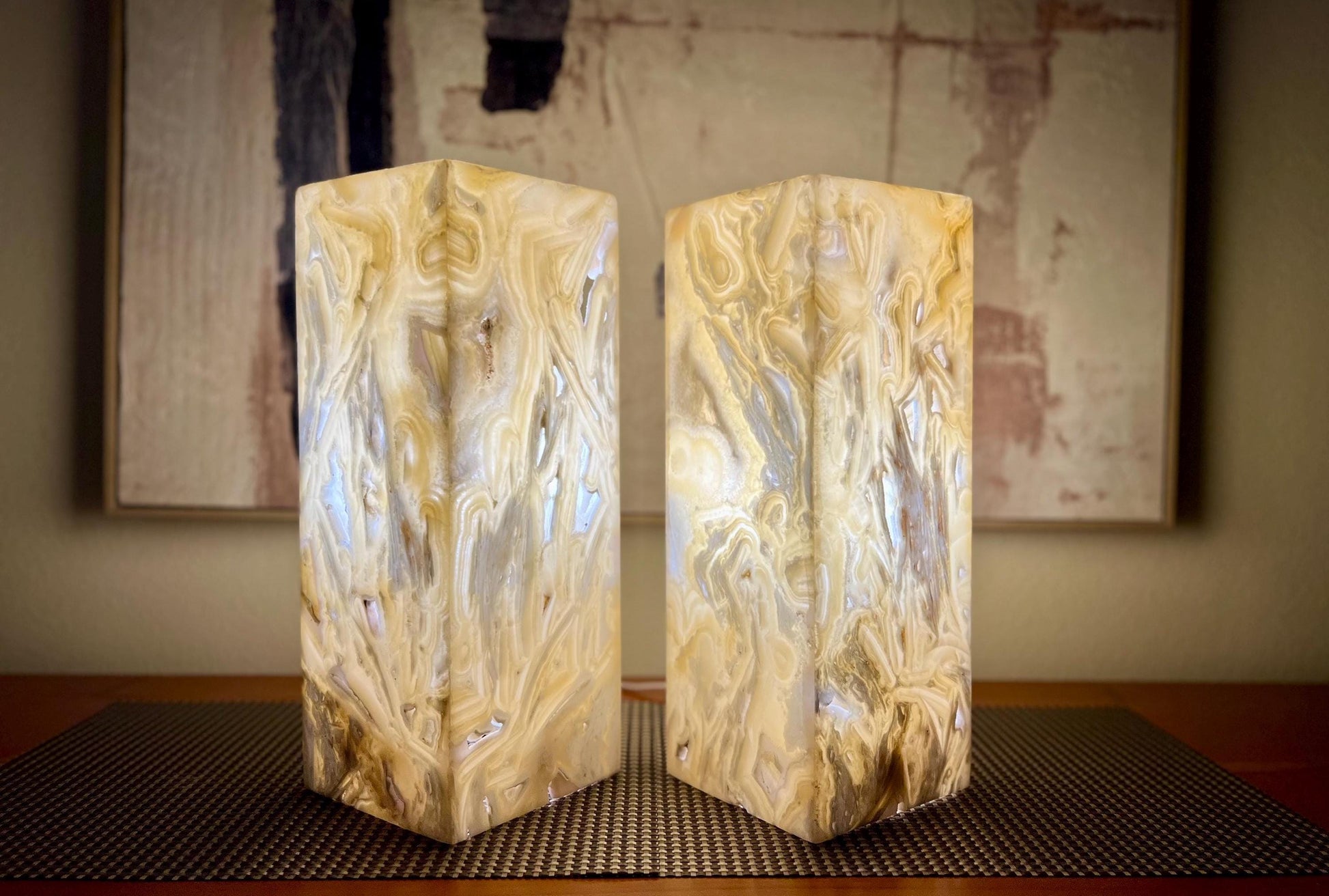 2 Onyx Lights | Stone Lamps | Nightstand Lamps | Onyx Lamps | Crystal Lamps | Onyx Stone Lamps | Alabaster Lamps | Home Decor | Special Gift